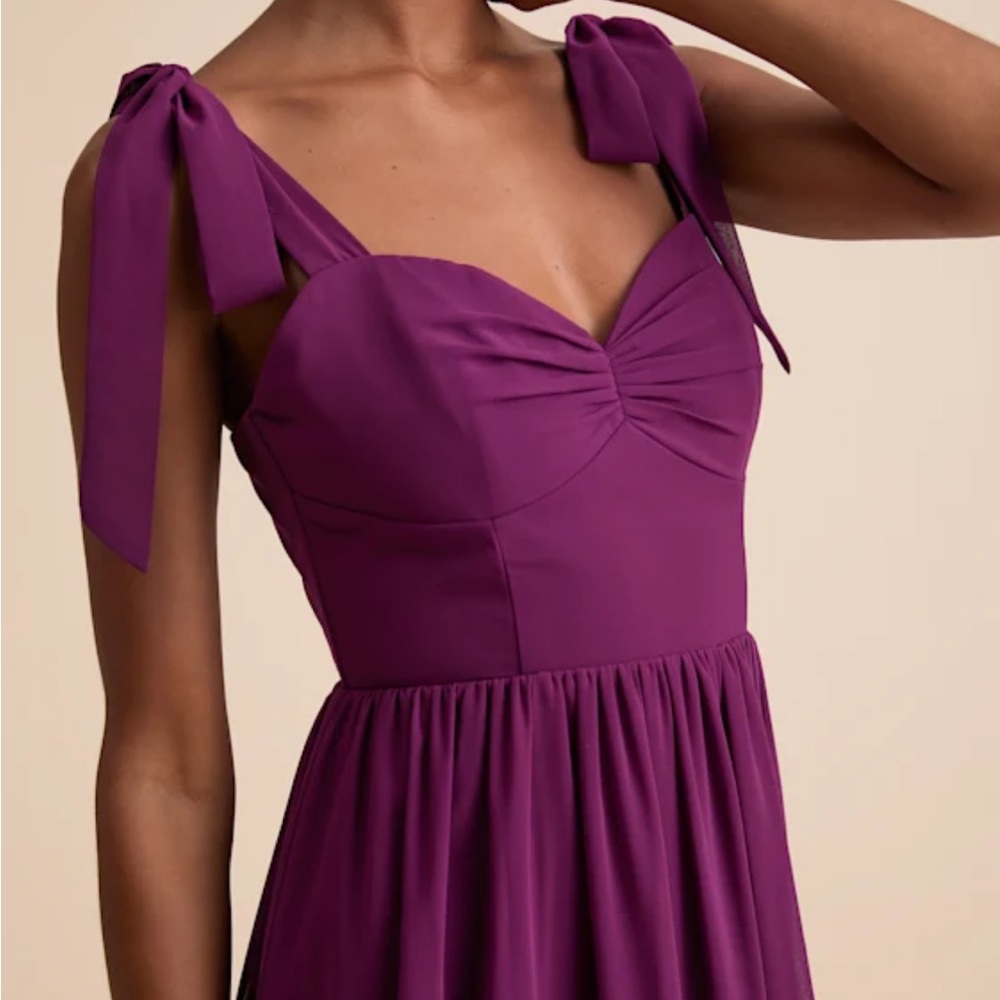 Lulus Radiant Charisma Plum Chiffon Ruched Tie-strap Maxi Dress Purple - Size M - Picture 2 of 3